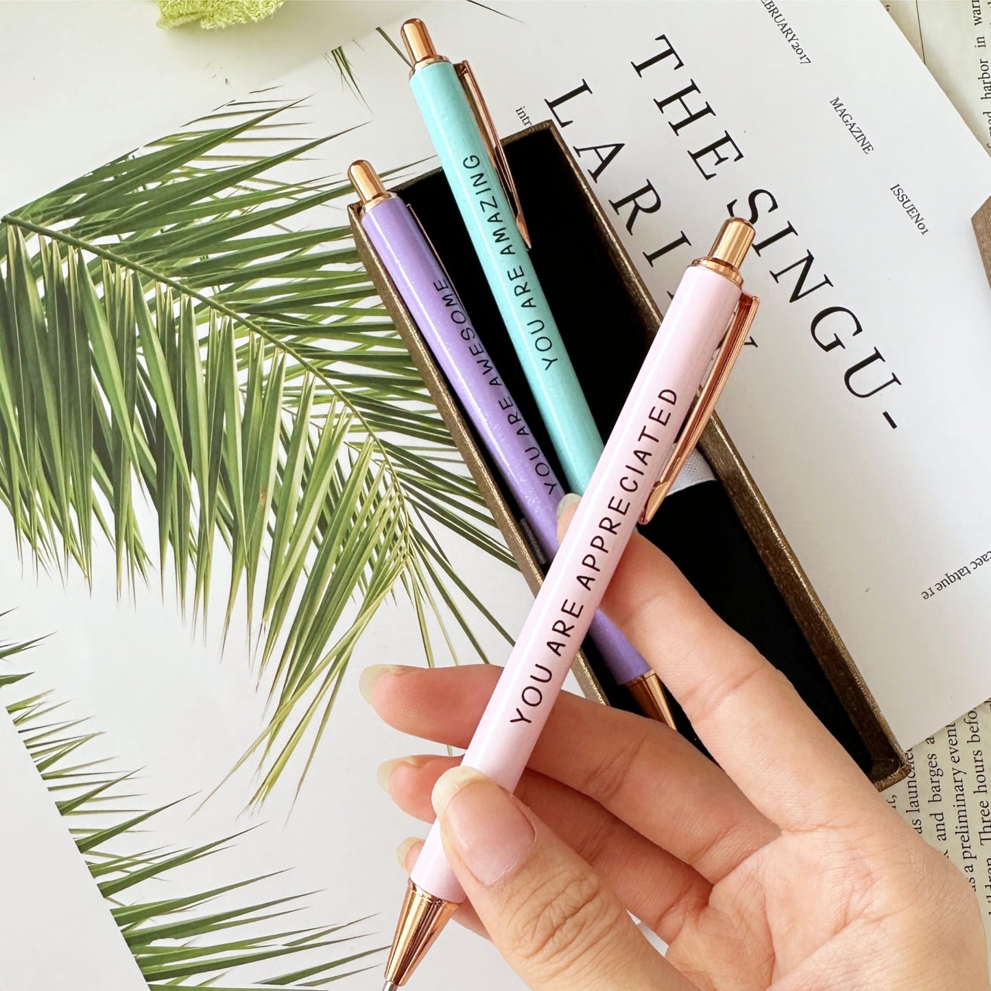 Jxueych Inspirational Metal Pens for Women (3-Pack) - Empowering Quotes: 'AWESOME/AMAZING/APPRECIATED' with Gift Box & Card - Gifts for Nurses, Teachers, Coworkers & Farewells