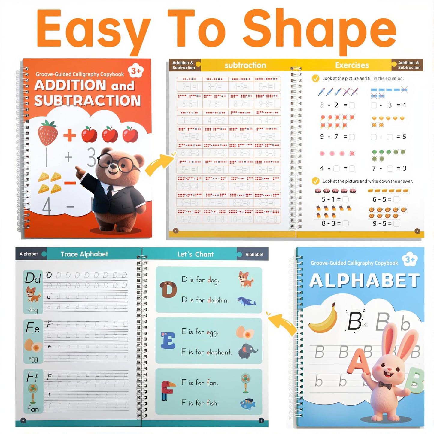 KAK Magic Grooved Writing Practice, grooved Handwriting Practice for Kids 6 Books Ages 3-8, Includes Pen Grips & 10 Refills,Preschool Learning