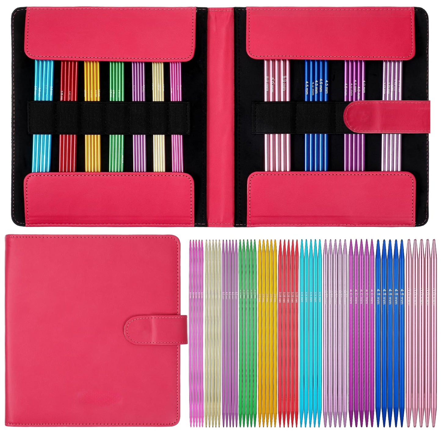 Oqqlin Double Point Knitting Needles Set, 55 Pcs 6 Inch Aluminum Knitting Needles 11 Size Multicolor Straight Knitted Needle for Beginner, Handmade, Sweaters, Scarves, Any Weave Yarn Projects