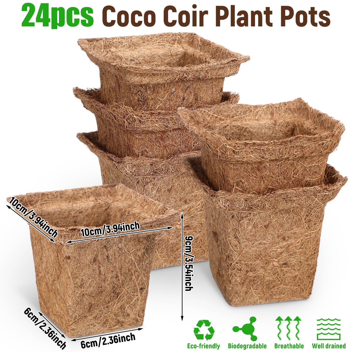 RimCereal 24pcs Coco Coir Plant Pots Biodegradable Seed Starter Cups, Coco Peat Seedling Cups Plant Nursery Cup Organic Coir Peat Pots for Seedlings, Herbs, Indoor/Outdoor Gardening