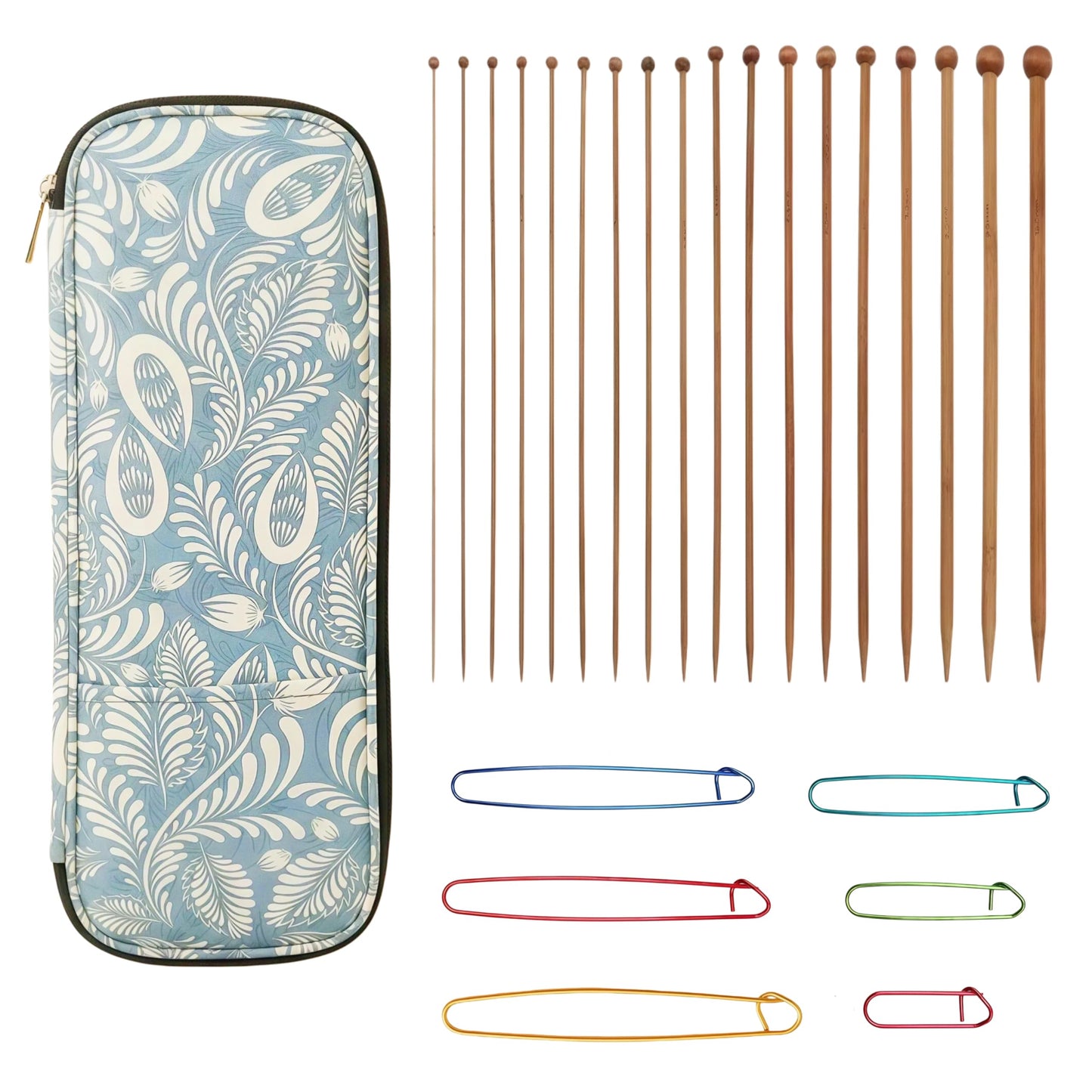 9 Pairs Bamboo Knitting Needles Set,13.8 in Long Natural Wooden Knitting Needle, Single Point Straight Wood Needles with Pouch, Knitting Needle for Beginners Making Sweater, Shawl, Scarf