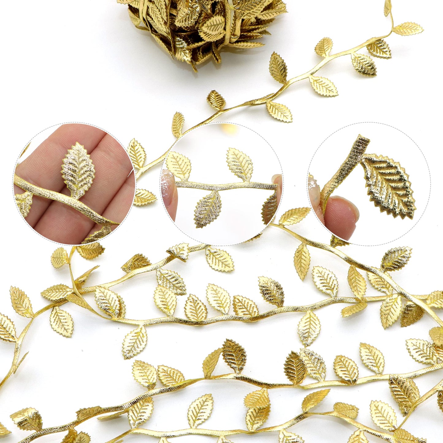 David accessories Gold Leaves Leaf Ribbon Trim Rope - 20 Yards - for DIY Craft Party Wedding Home Decoration(Gold)