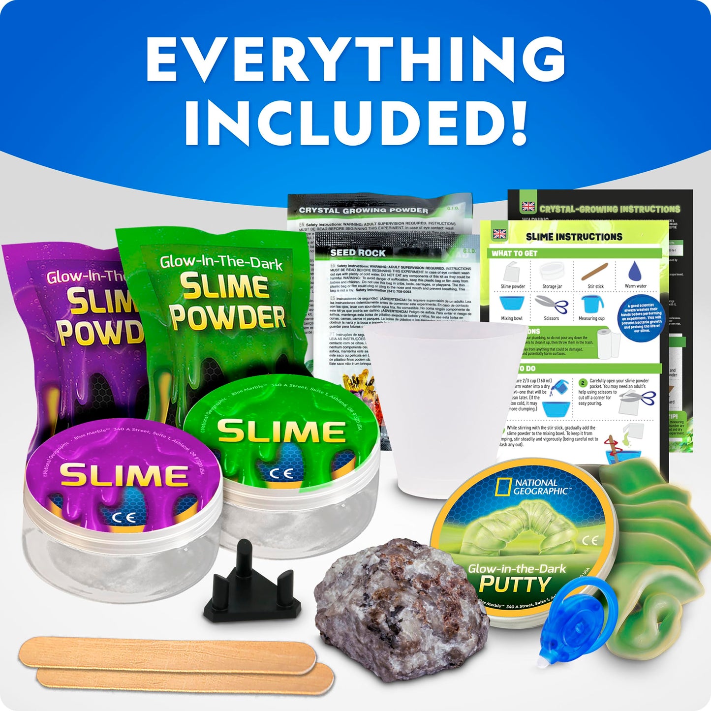 NATIONAL GEOGRAPHIC Mega Science Kit - Glow in The Dark Lab with Crystal Growing Kit, Slime Making, Glowing Putty, and More Science Experiments, Slime Kit for Boys and Girls (Amazon Exclusive)