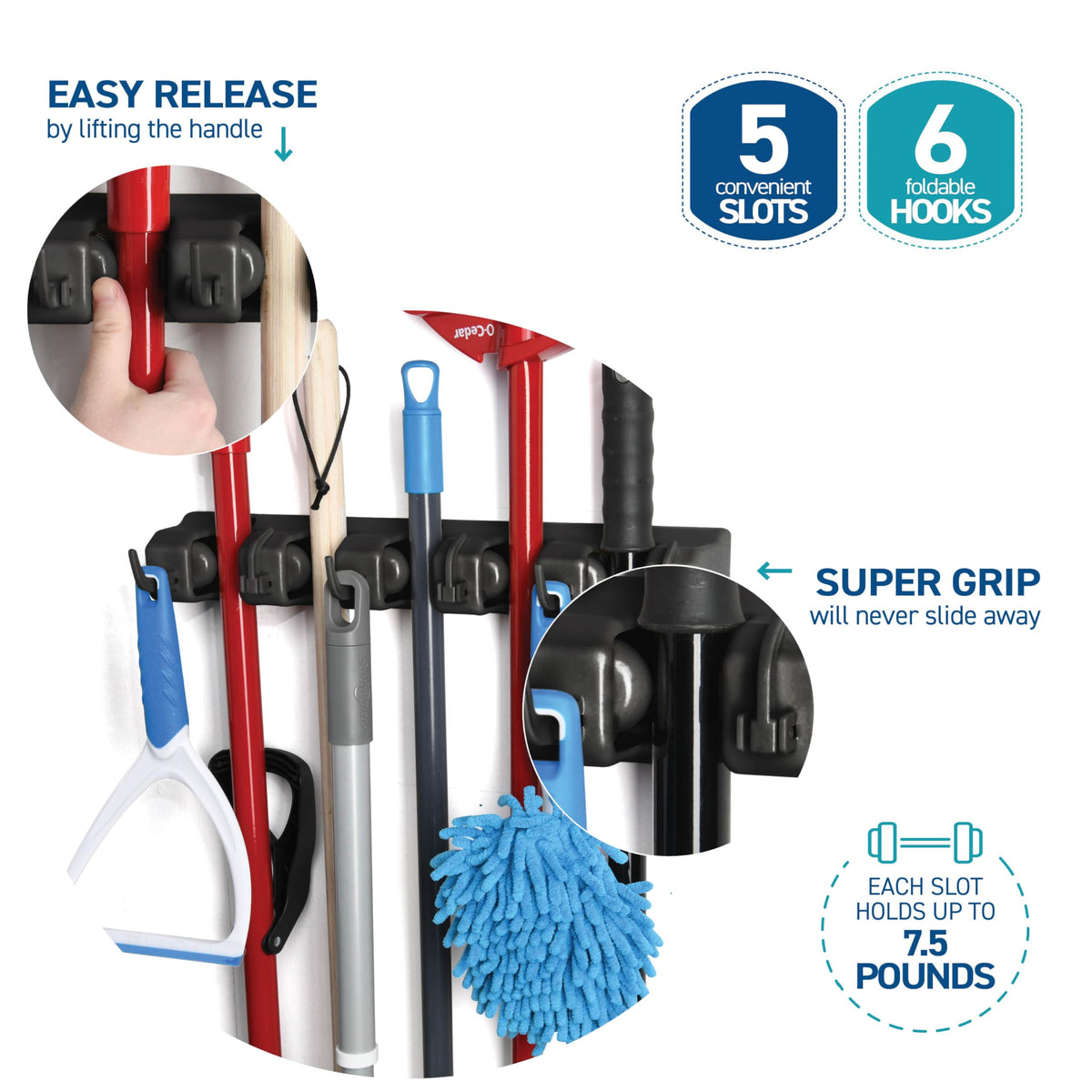 2 Pack Mop and Broom Holder Wall Mount (2 Count)