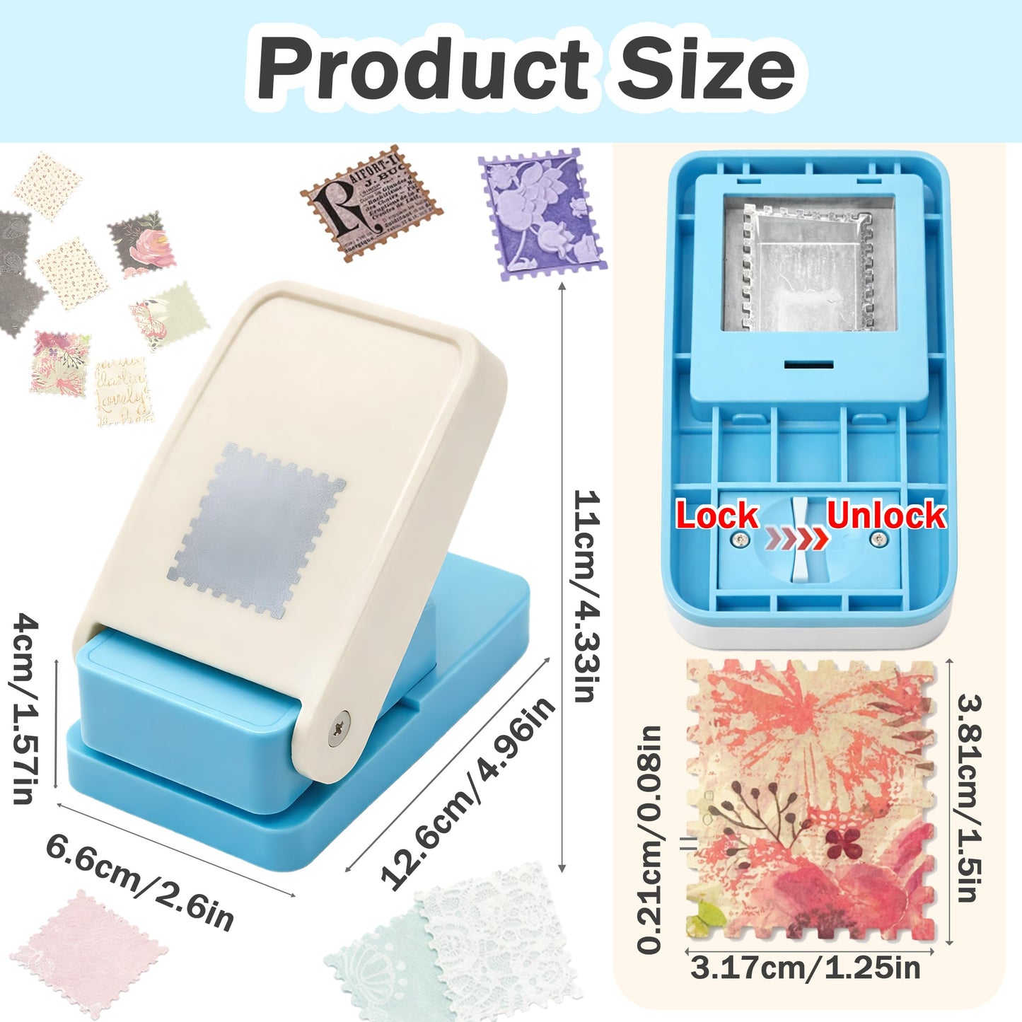 1.5x1.25 Inch Big Stamp Puncher, Rectangular Craft Punch Handheld Lever Punch for Scrapbooking, DIY Cards, Paper Crafting, and Postage Stamp Designs