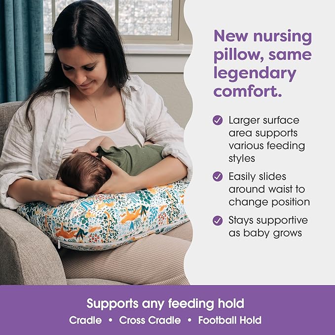 Boppy Nursing Pillow, Colorful Forest Animals, Larger, More Supportive Pillow for Breastfeeding and Bottle Feeding; Firmer Fill, Higher Lift, Larger Area Than Original Nursing Pillow; JPMA Certified