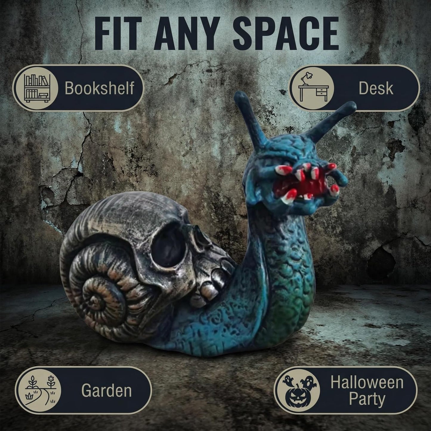 JaeyiTfu Halloween Snail Skull Resin Statue, Creepy Horror Snail Ornament with Skull Shell, Unique Home Decor for Halloween Party, Spooky Greenish - Blue Accent Piece