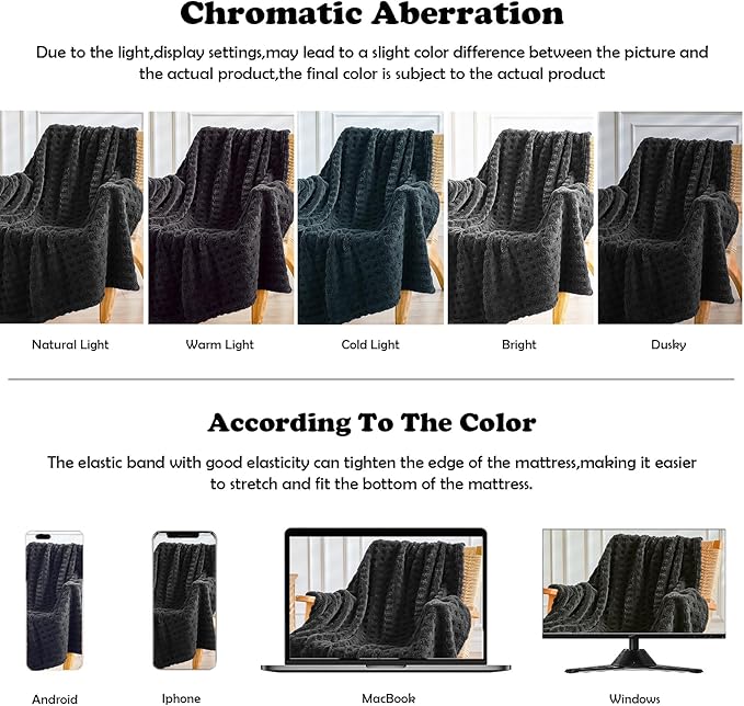NEWCOSPLAY Super Soft Queen Blanket Black Premium Silky Flannel Fleece 3D Waffle Checkered Lightweight Bed Blanket All Season Use (Black, Queen(90"x90"))