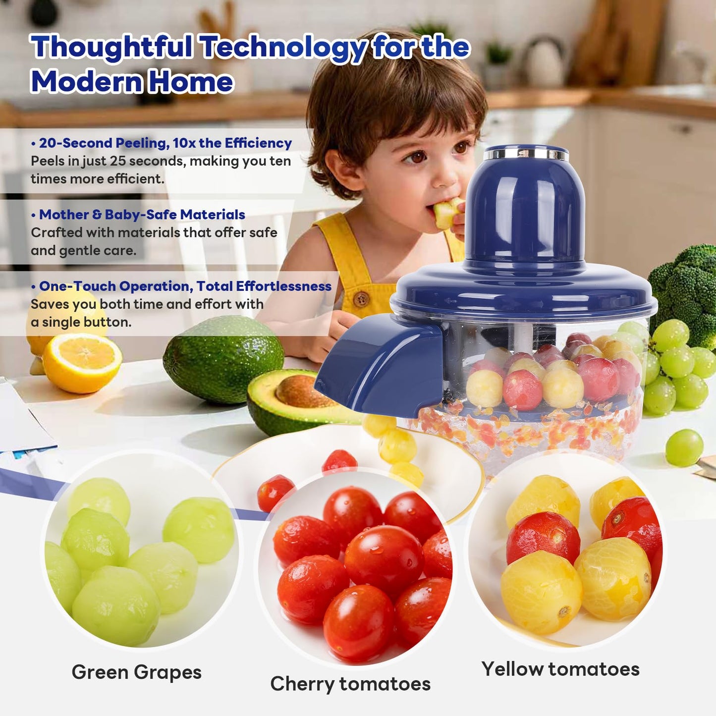 NKDFRI Automatic Grape Peeler Machine, Electric Garlic & Cherry Tomato Peeler Skin Remover Tool for Small Fruits, Effortless Peeling for Home Kitchen (Blue-1PC)