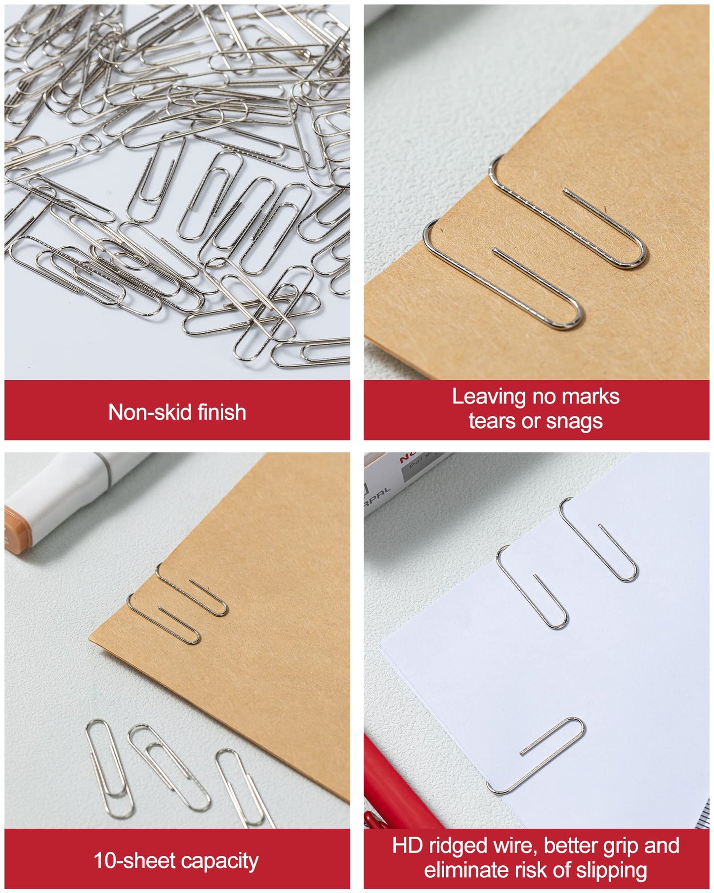 PAPERPAL Paperclips for Office School & Personal Use, #1 Nonskid Paper Clip (1-2/7"), 2000 Medium Paper Clips (20 Boxes of 100 Each), Silver