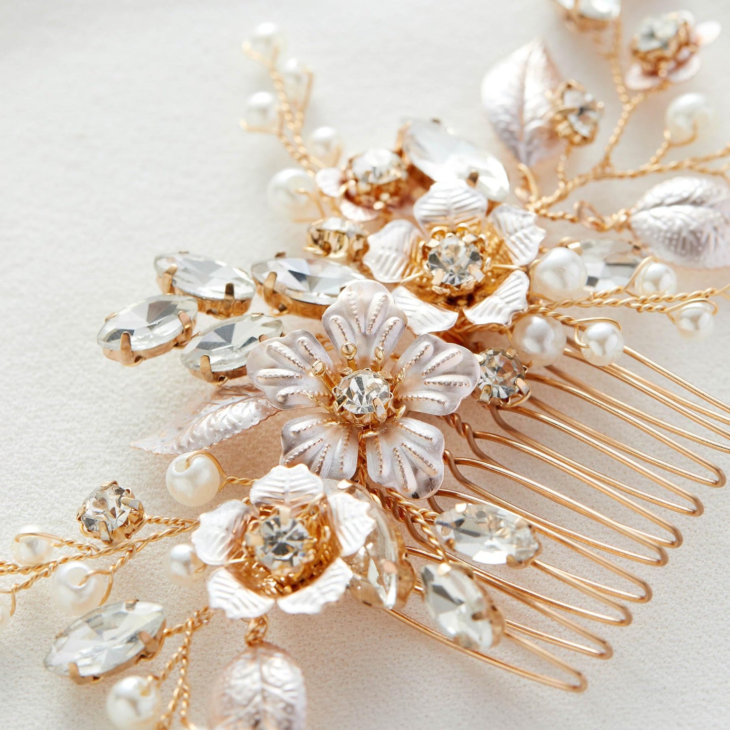 SWEETV Hair Comb, Handmade Rose Gold Bridal Hair Accessory for Weddings and Brides - 4.72 * 2.75 Inch, 2.Rose Gold