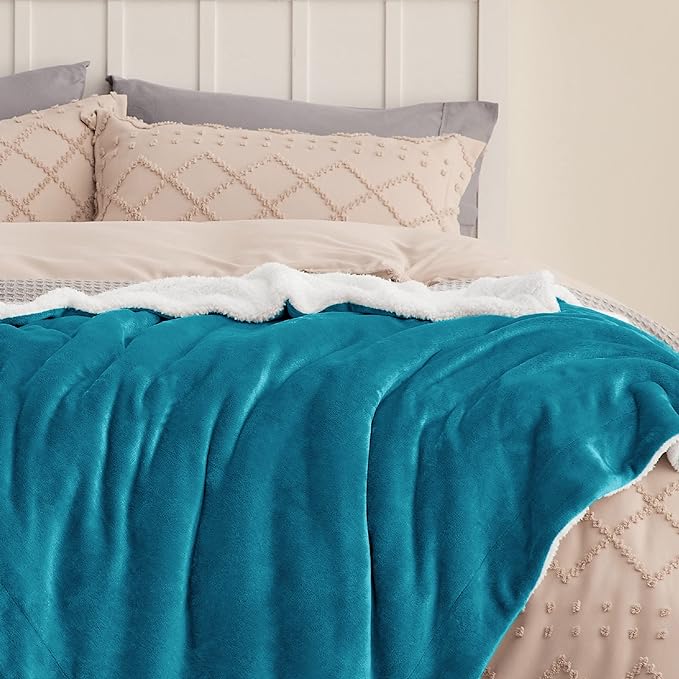 Bedsure Sherpa Fleece Throw Blanket for Couch - Thick and Warm, Soft Fuzzy Plush Throw Blanket for Winter, Teal, 50x60 Inches