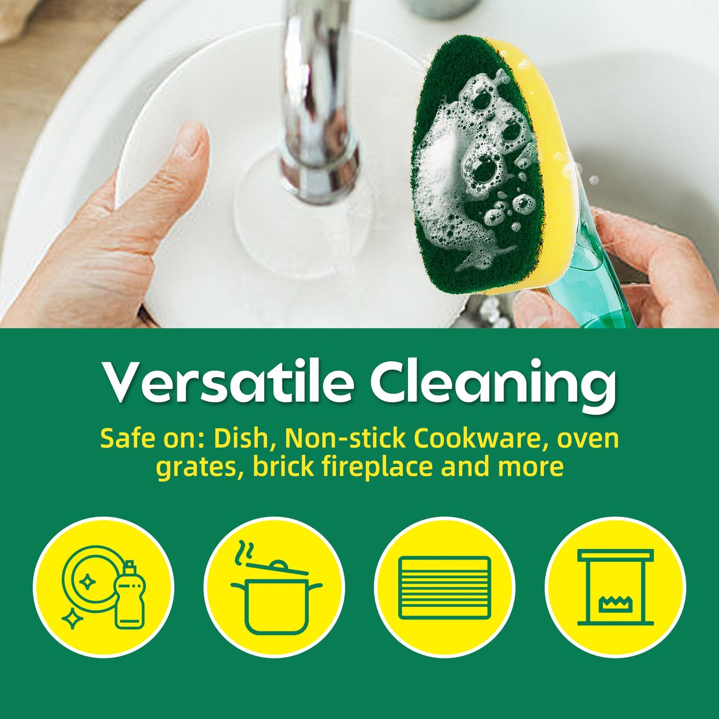 Non-Scratch Dish Wand Sponge Refills, Zero-Scratch Replacement Heads for Dish Wand, Scratch-Free Dishwand Refills, Non-Scratching Scrubber Pads for Soap Dispensing Handle, Safe for Nonstick Cookware