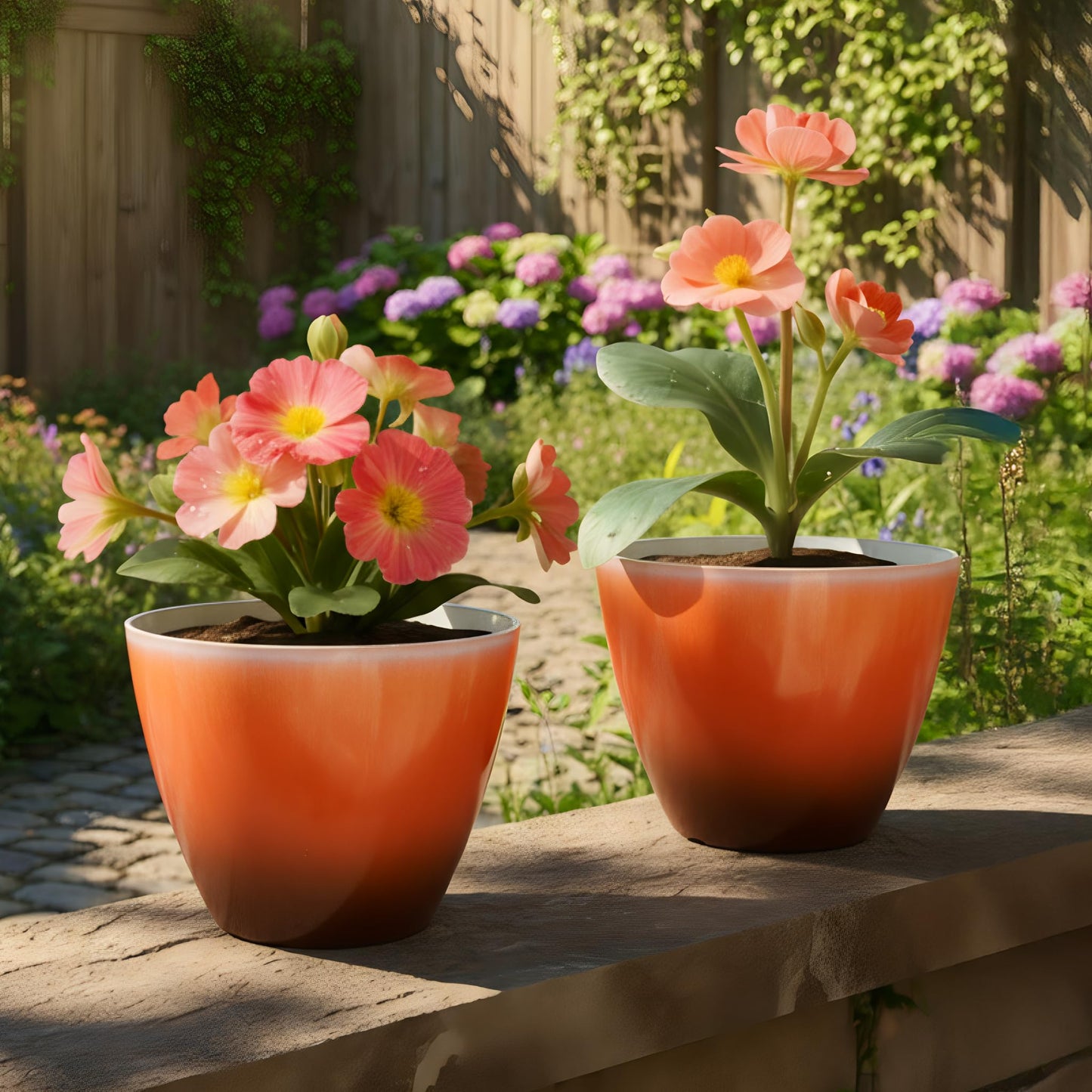 Vanslogreenk 8 inch Plant Pots Indoor Modern Glaze Planters with Drainage Holes, Garden Flower Pots Planter for Aloe, Herbs, Cactus (Orange, 2pcs)
