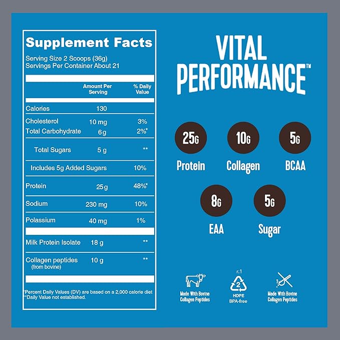 Vital Proteins Performance Powder, Collagen Peptides & Protein Isolate Powder, NSF Certified for Sport, Chocolate, 1.72lb