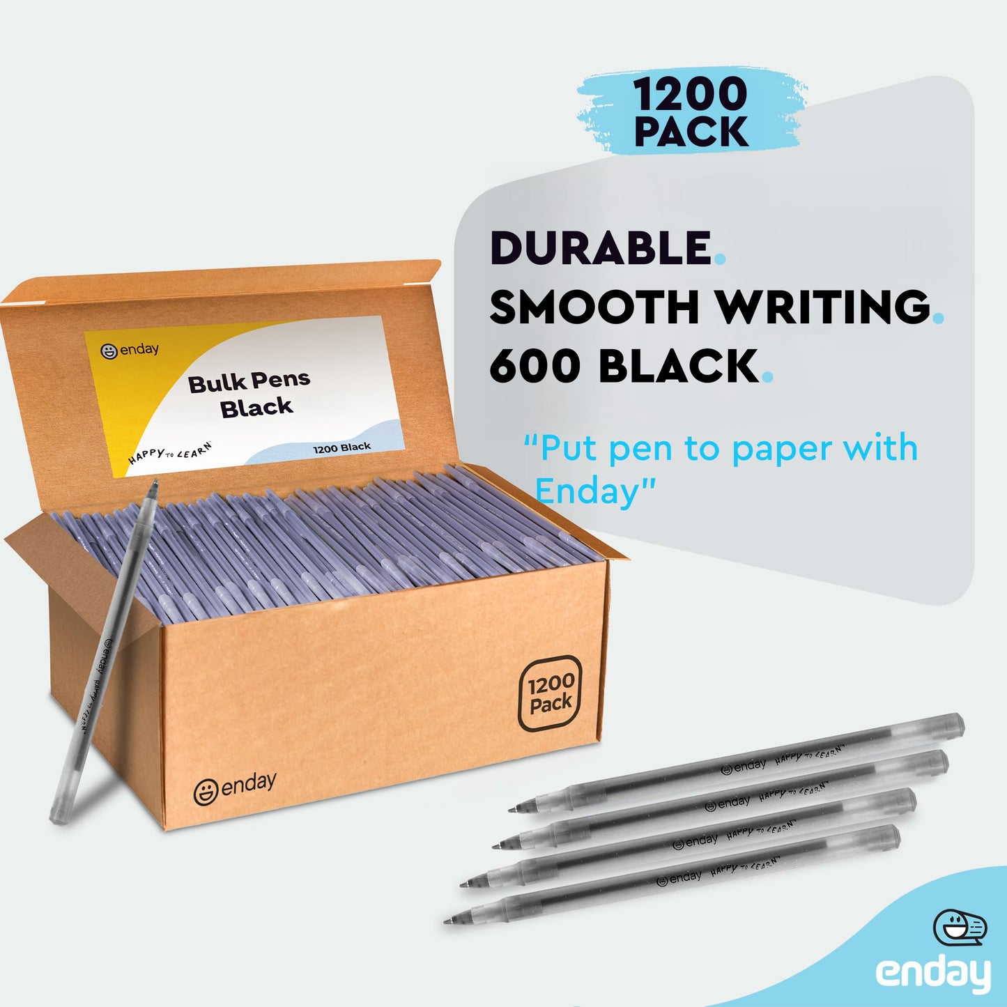Enday 1200 Pack Bulk Ballpoint Pens Black 1200 Black Pens, Medium Point (1.0mm) Smooth Writing Pens, Comfortable Grip, Quick Dry Ink, Office School Home Supplies.