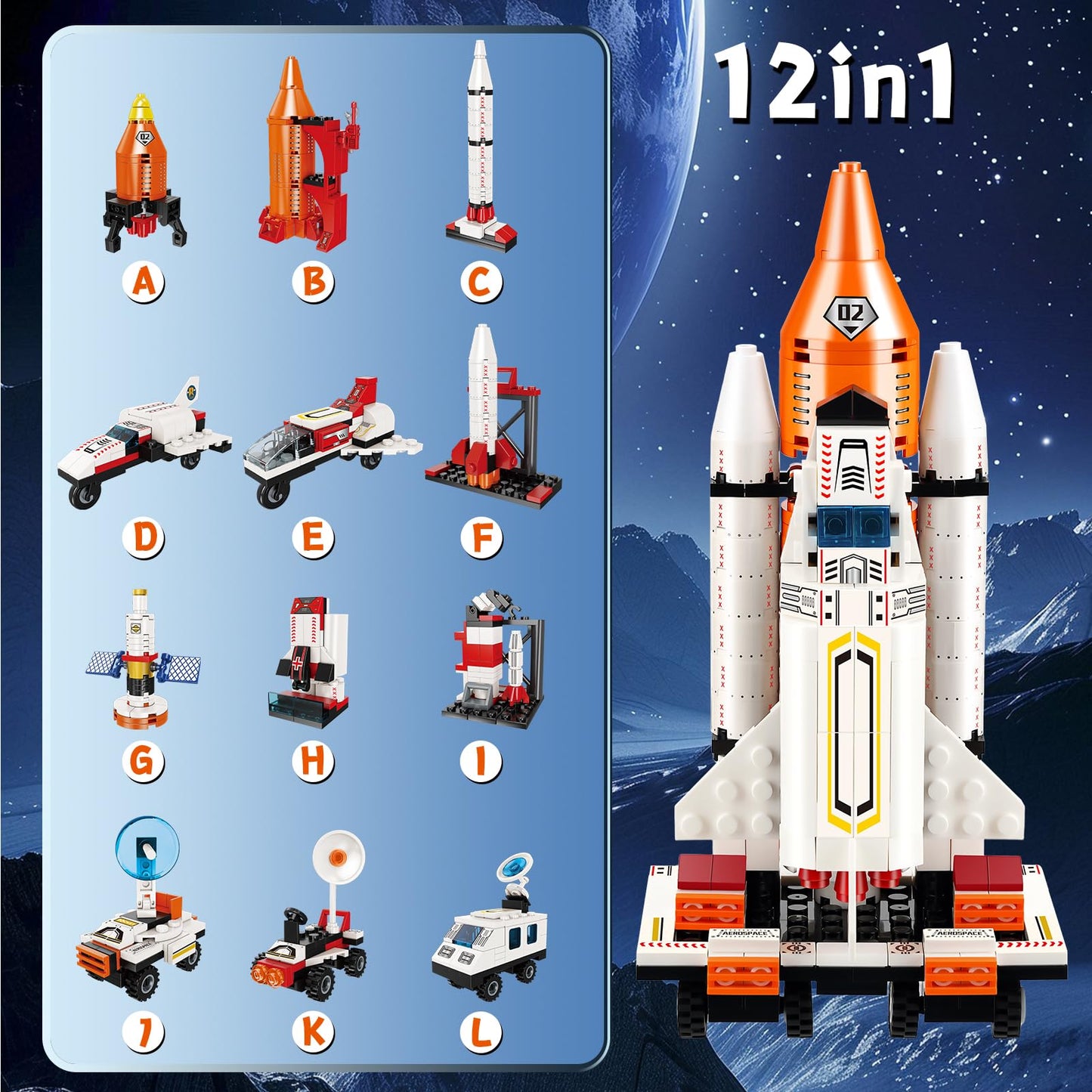 ZZXYPX 12-in-1 Space Rocket Building Blocks Kit - STEM Educational Toy Ages 6-12, 566 Pieces Creative Assembly Set for Kids
