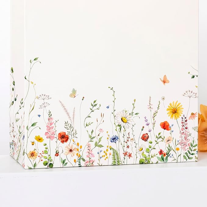 Crisky Paper Gift Bags with Handles, 12 Pack Wildflower Floral Gift Bags Medium Size for Wedding, Bridal Shower Gifts Bag, Baby Shower Party Favor, 10"x8"x4"