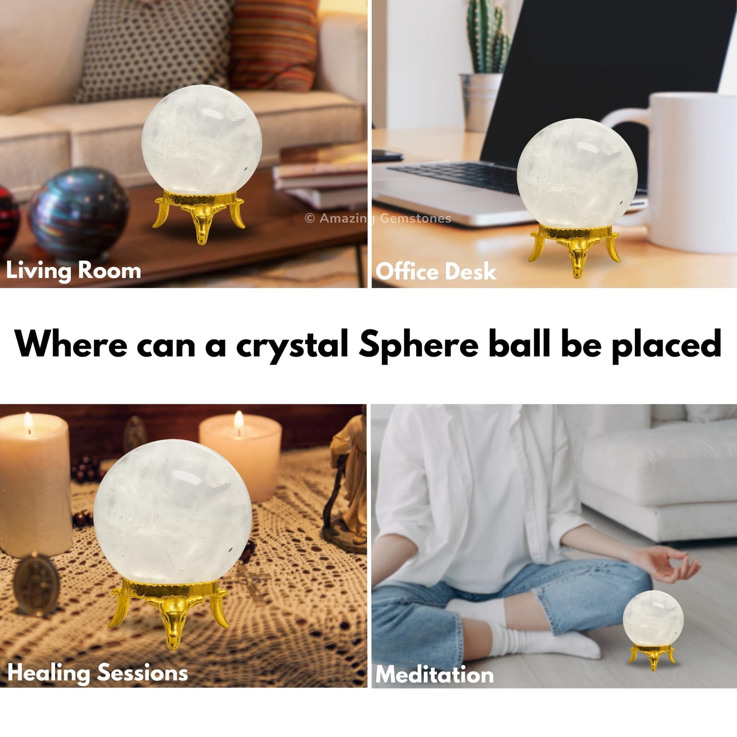 Amazing Gemstone Clear Quartz Crystal Ball with Stand - 2 Inches Crystal Sphere Meditation Balls for Witchcraft and Decorative Balls