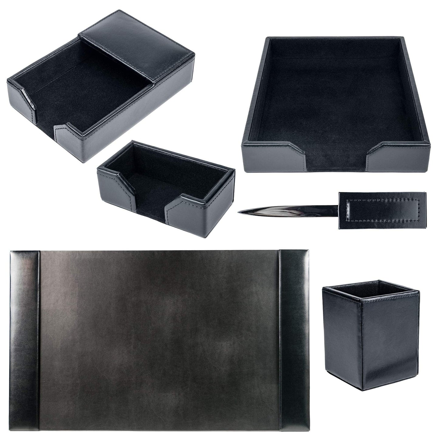 DACASSO Bonded Leather Desk Set - Luxury Leather Desk Pad & Desk Organization Essentials (Black, 6 Piece)