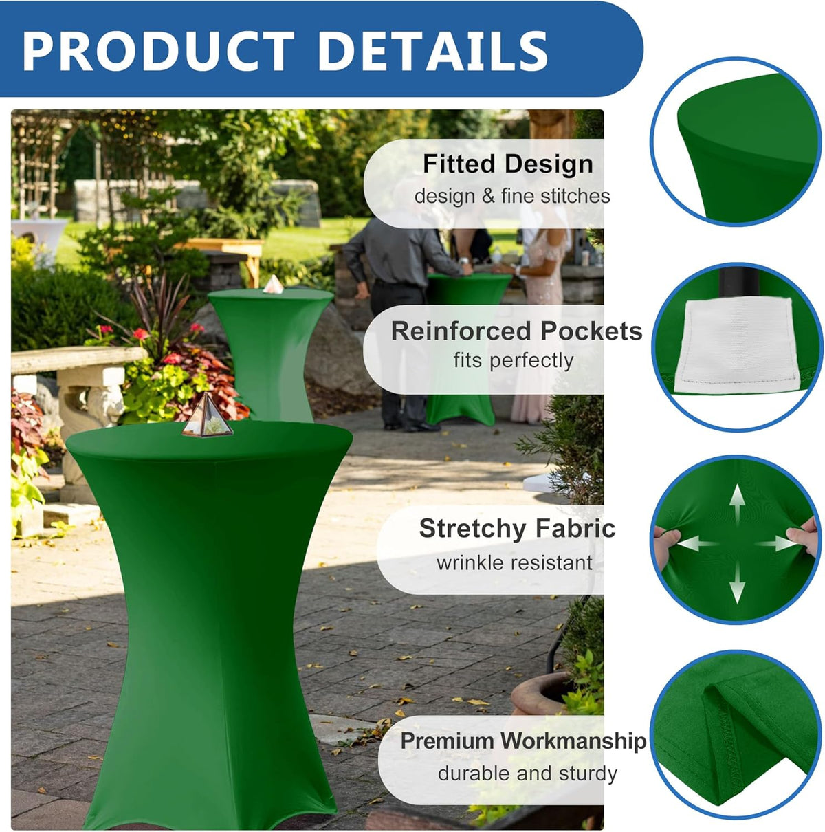 Cocktail Table Covers-Spandex Round High Top Table Cloths 6 Pack 32x43 Inch-Green Stretch Fitted Bar Tall Tablecloth for Pub Bistro Highboy Party Event Banquet Height Folding Satnding Tables