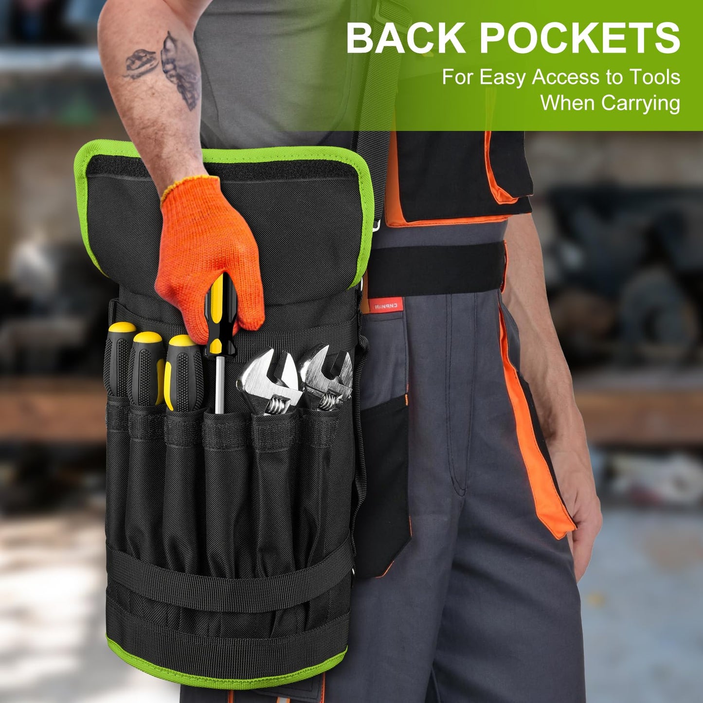 Tool Bag,Large Roll Up Tool Bag Organizer,13 Pockets Tool Roll Storage Pouch,Heavy Duty Portable Tool Storage Carrier Bag for Men,Mechanic,Electrician,Valentines Day Gifts for Men,Black/Green