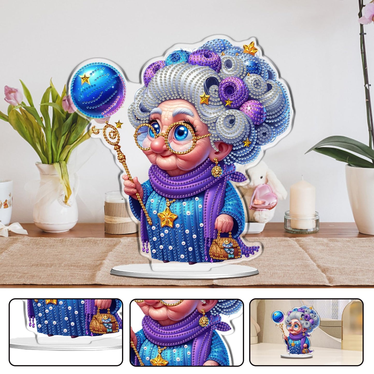 C'eitura DIY Diamond Painting Desktop Ornament - Double Sided Crystal Art Rhinestone Tabletop Decor, Magic Grandma Series Crafts Kit for Adults & Beginners, Home Office Table Decoration Gift, Acrylic