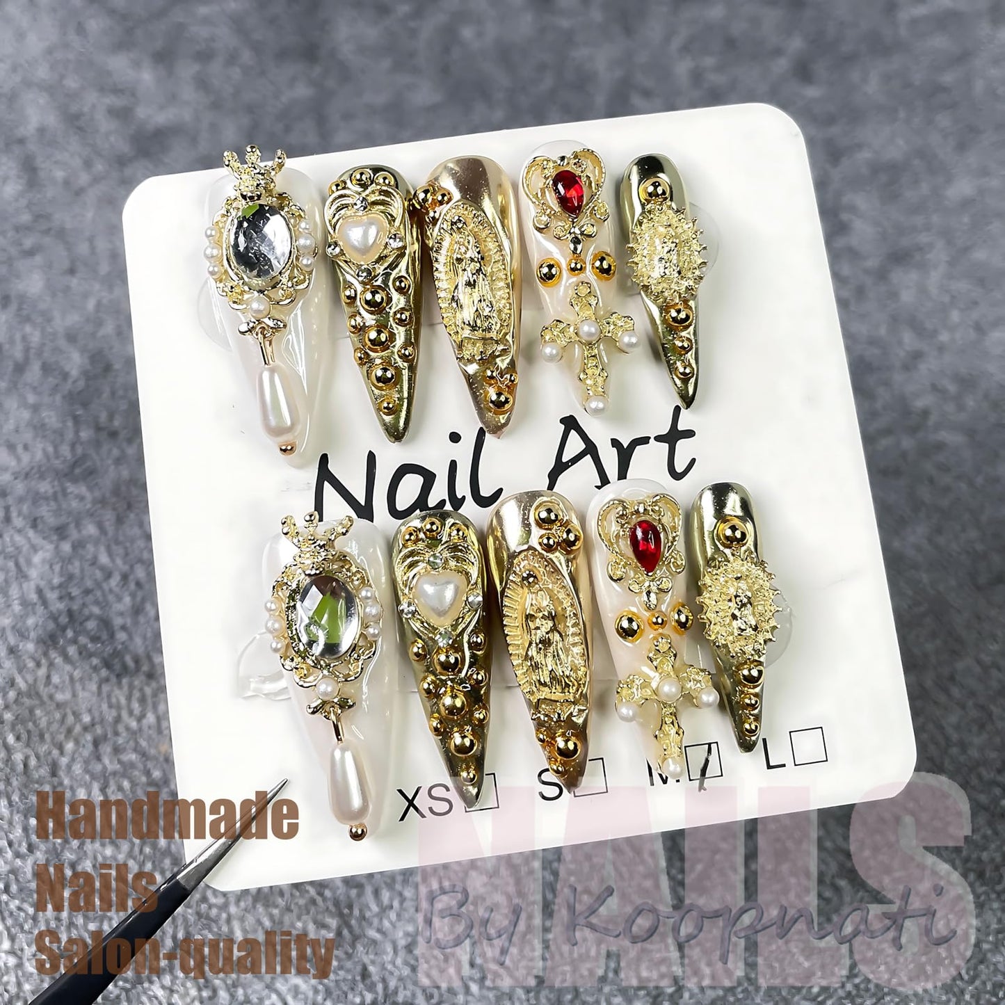 Handmade Press on Nails Short Almond Pink French Tip with 3D Design Fake Nail Art for Women M