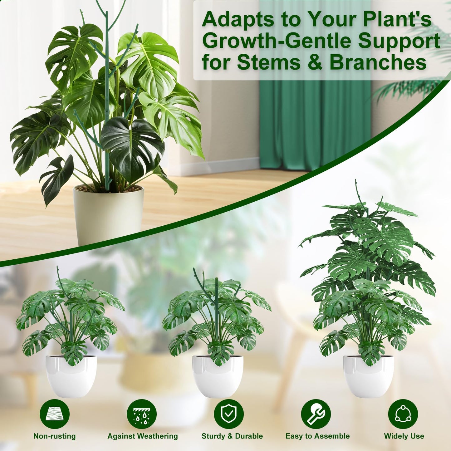 Yhtpouqe 10 Pack Stackable Monstera Plant Support, Garden Stakes for Climing Plants Stem Support, Durable Plant Accessories for Indoor Outdoor Potted Plants, Pothos, Vine, Flower Use