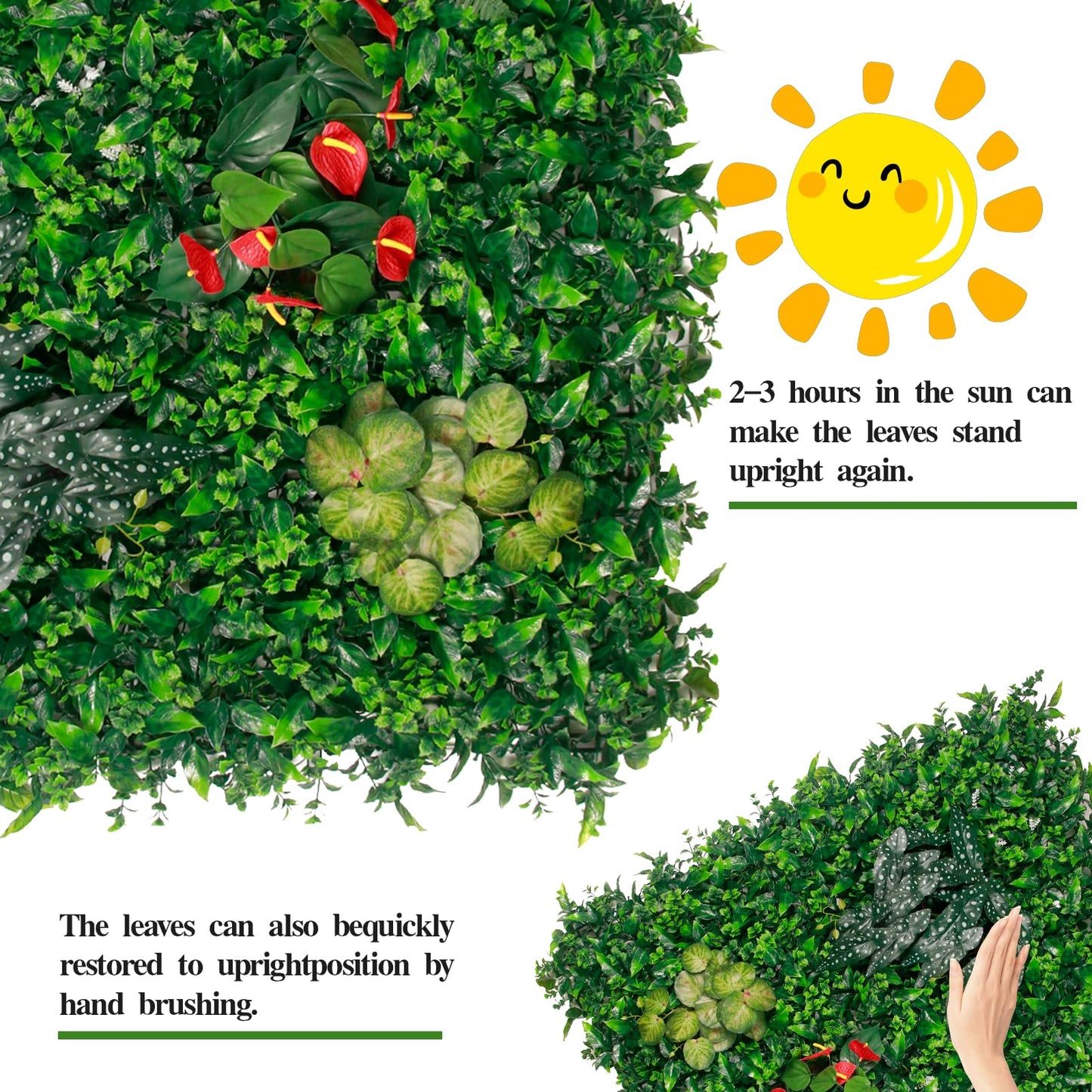 6pcs 39.37"X39.37" PE Artificial Grass Wall Panel, 8-Plant Mixed Foliage, Easy DIY Installation with Zip Ties, Indoor Outdoor Privacy Screen for Home Garden Wedding Decoration