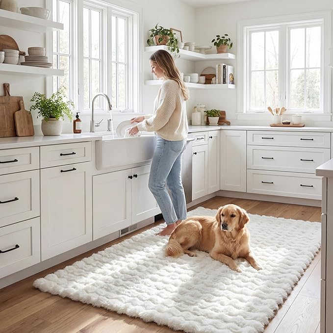 nuLOOM 7'6' x 9'6' Cozy Plush Area Rug, Machine Washable, Non-Slip, Soft Fluffy Shag Carpet for Living Room Bedroom Kids Room Nursery Home Decor, Jeni White