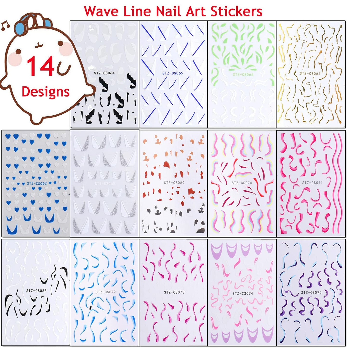 14 Sheets French Nail Art Stickers with 18 Sheets Colorful Nail Art Stickers