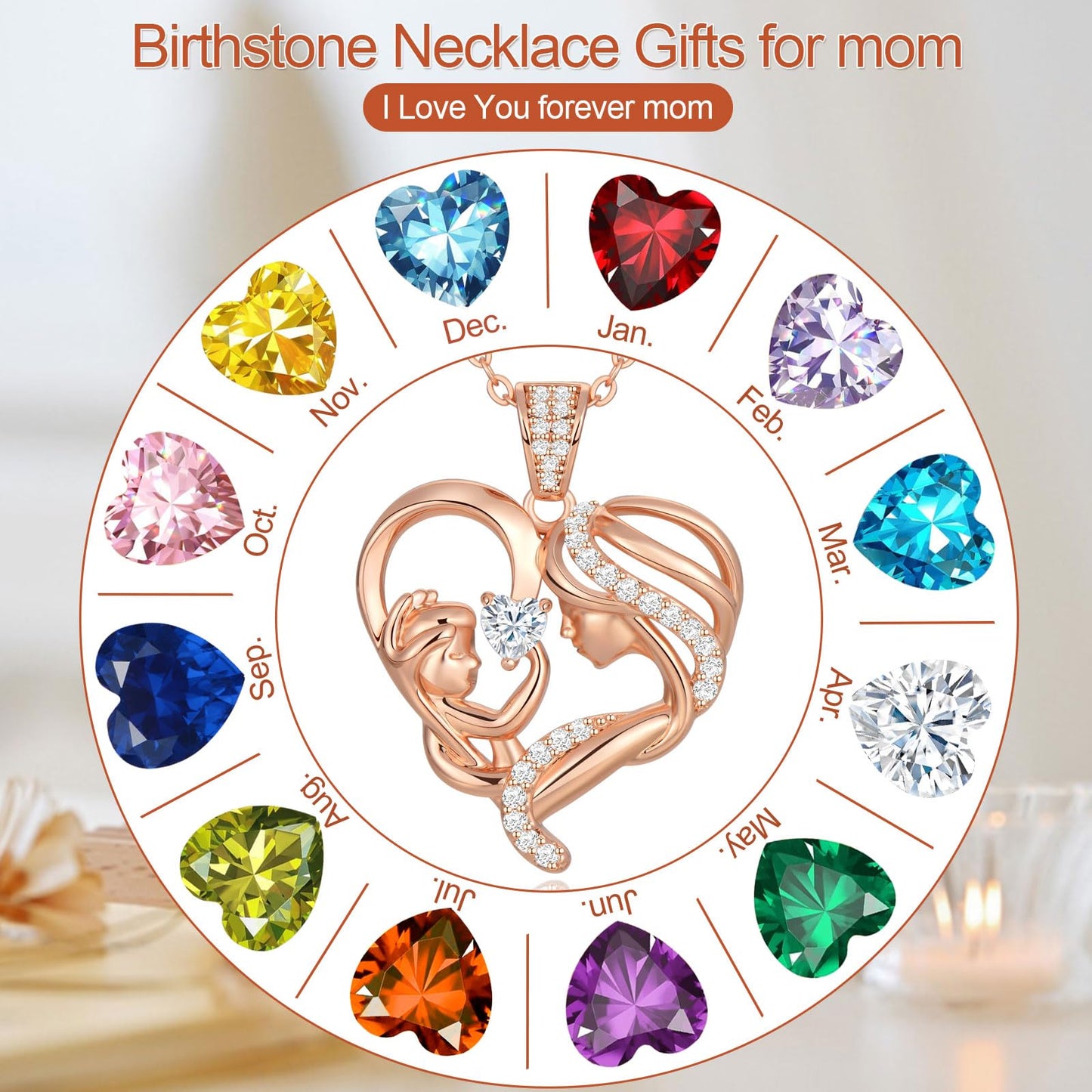 Zifeel Mothers Day Gifts for Mom Wife Her Grandma, S925 Sterling Silver Birthstone Necklaces Jewelry for Women, Mother's Day Love Heart Pendant Necklace for Anniversary Birthday Christmas Day