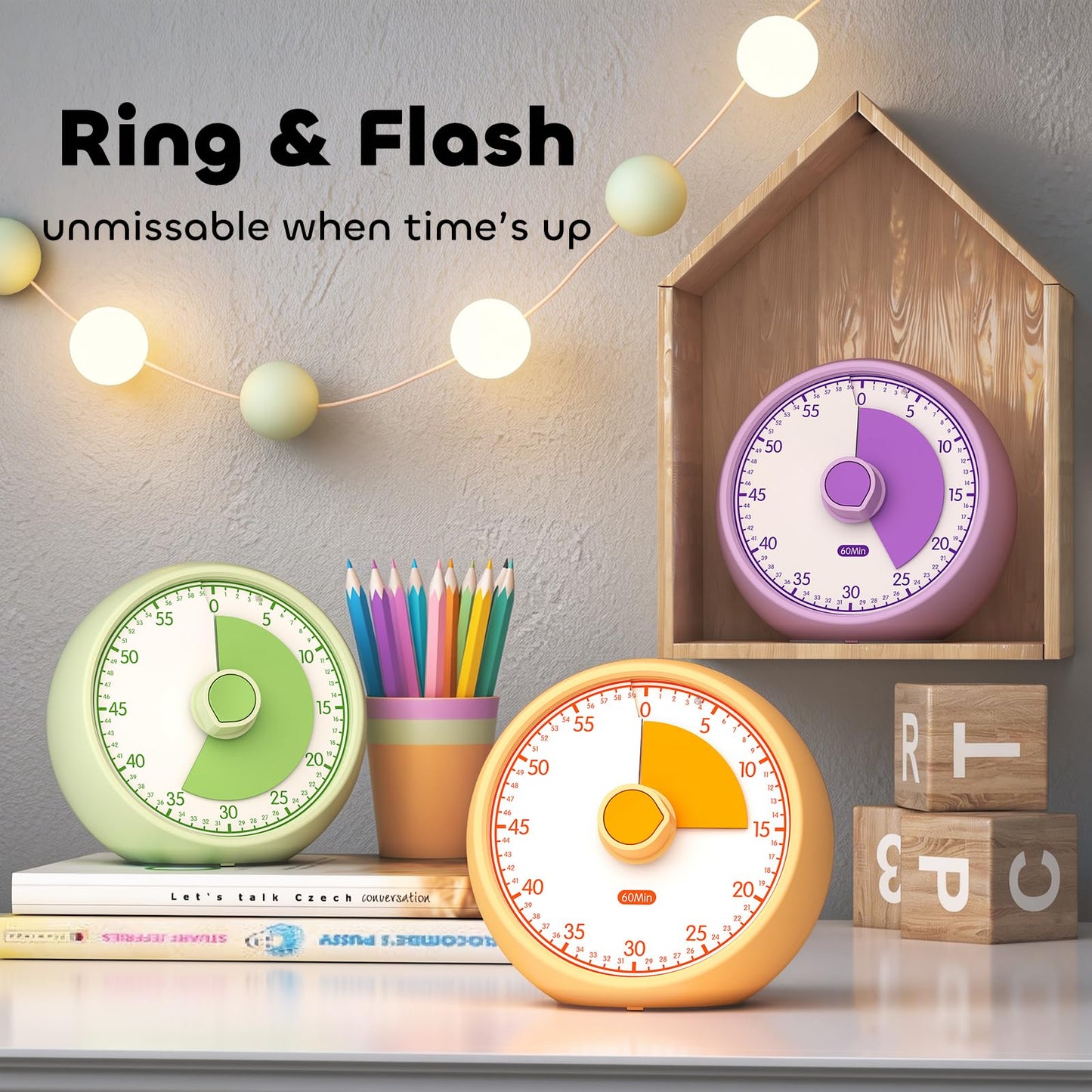 Conchstar Visual Timer for Kids 60-Minute - Countdown Timer with Optional Alarm, Focus Tool for ADHD & Autism, Time Management for Homework, Chores, Office, Kitchen, Teaching & Study Routines (Orange)