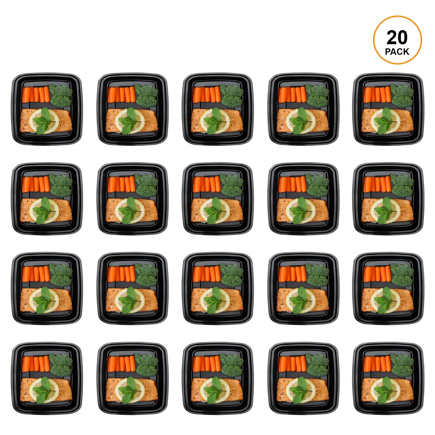 Freshware Meal Prep Containers [20 Pack] 1 Compartment Food Storage Containers with Lids, Bento Box, Stackable, Microwave/Dishwasher Safe (48 oz)