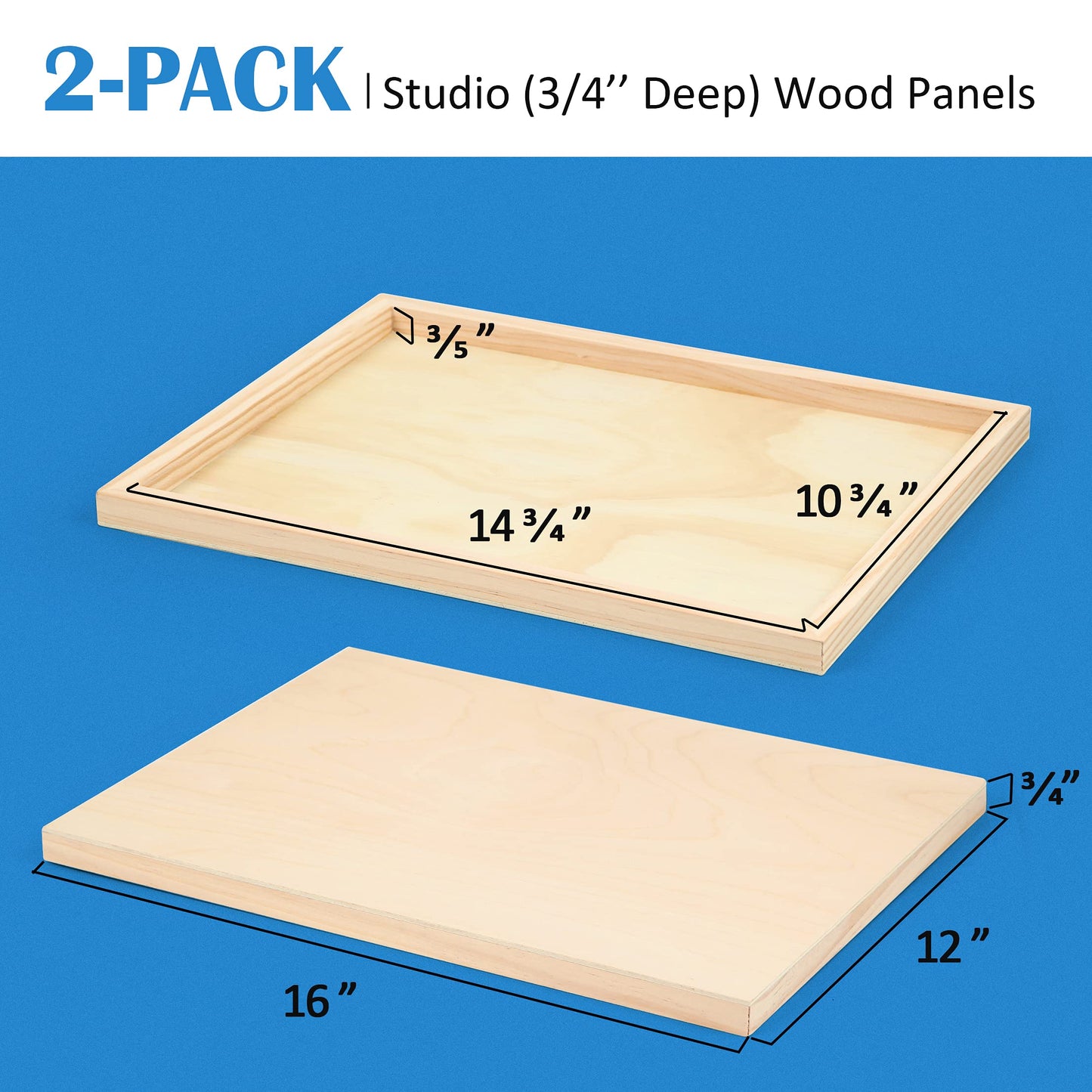 Falling in Art Unfinished Birch Wood Panels Kit, 2 Pack of 12x16’’ Studio 3/4’’ Deep Cradle Boards for Pouring Art, Crafts, Painting, and More
