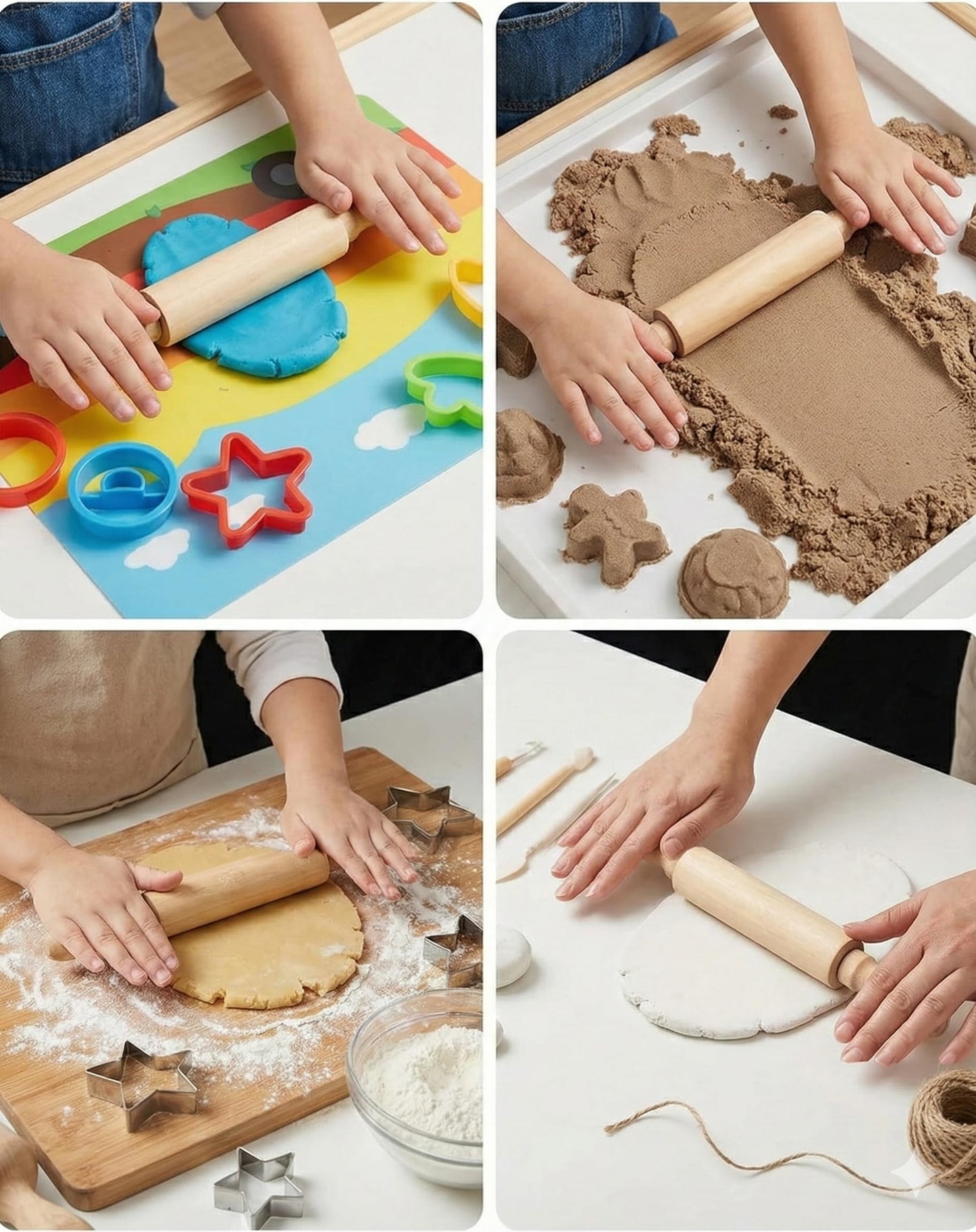 8-Inch Premium Kids Mini Rolling Pins (6-Pack) Splinter-Free, Non-Stick Hardwood for Baking, Sensory Crafts, Play-Doh, Clay, Therapeutic Fine Motor Skills for Toddlers, Great Gift for Children