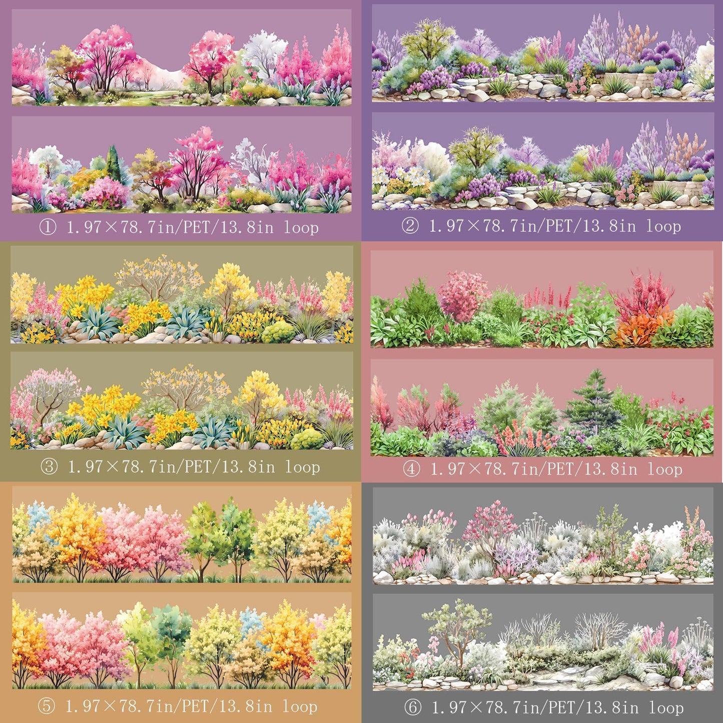 Floral PET Tape Stickers for Journaling Supplies, 6 Rolls Flower Cluster Themed Decorative Scrapbook Stickers for Journaling, Junk Journal Supplies, Planer (Flower Cluster)