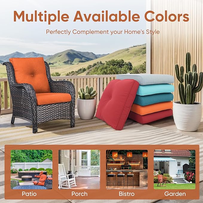 9-Piece Outdoor Patio Cushion Set - Fade & Water Resistant with Removable Olefin Cover, 22x24x4 Inch Memory Foam Cushions for Wicker Sectional Sofa – Orange/Buckle
