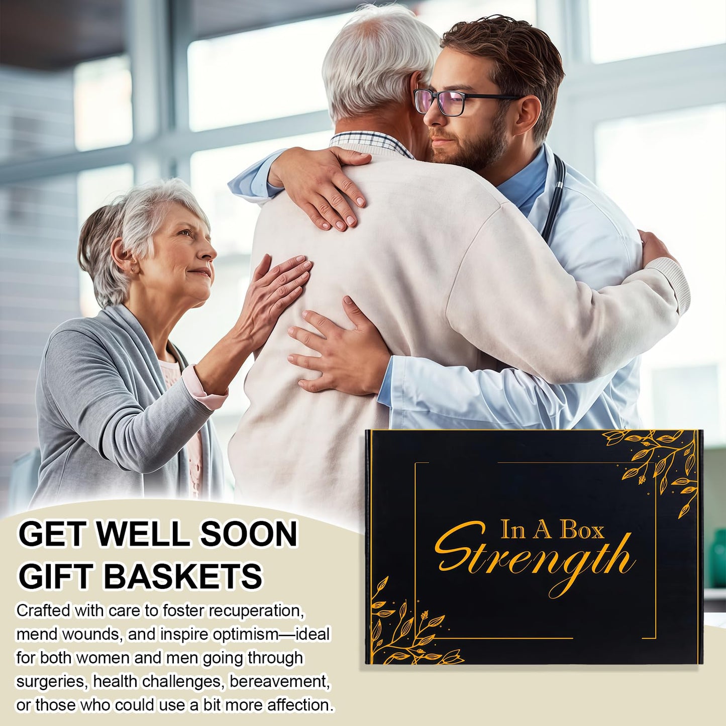 Get Well Soon Gifts for Men Care Package with Blanket, Socks, Eye Mask, Mug, Scented Candle, After Surgery, Sympathy Gift Baskets for Sick Him Brother Relatives Friends (Black)