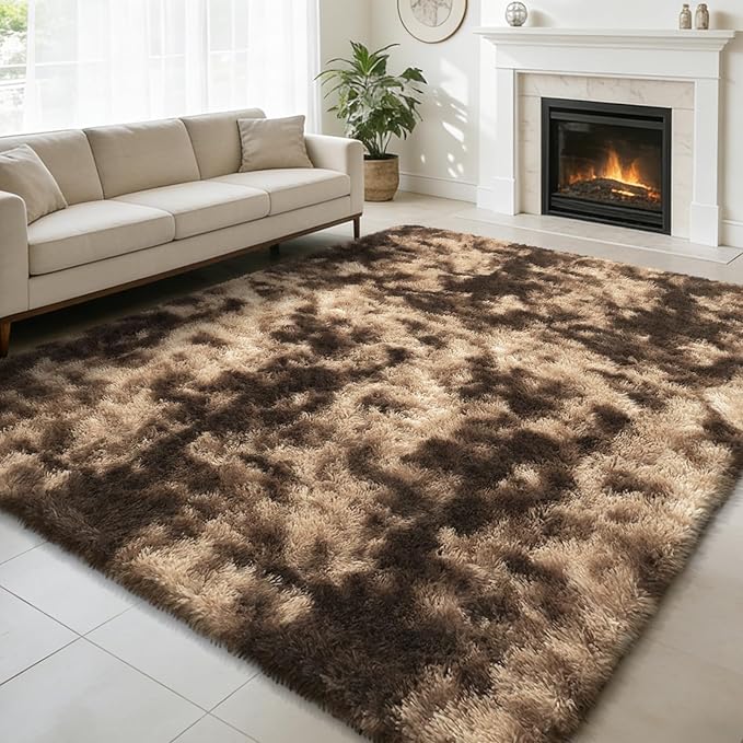 6x9 Fluffy Area Rug for Living Room,Shag Area Rugs for Bedroom,Soft Fuzzy Rug Non-Shedding Indoor Plush Carpet for Kids Bedroom Nursery Dorm Home Decor,Tie-Dyed Coffee