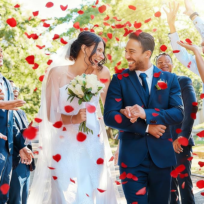 300pcs Dark Red Faux Silk Rose Petals - Perfect for Wedding Aisles, Flower Girls, Tables, Party Confetti, Bridal Showers and Home Decor