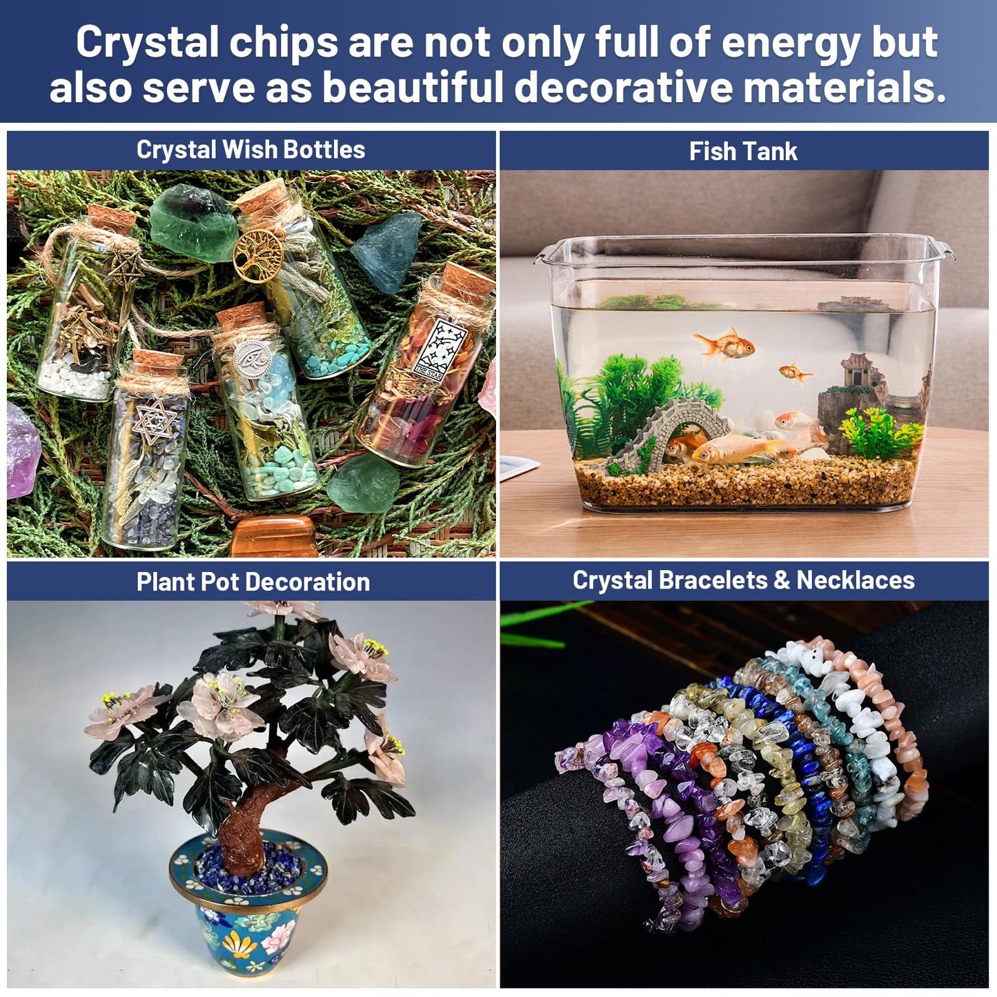 1.1lb Natural Crushed Sodalite Quartz Crystal Tumbled Chips-Sodalite Healing Crystals Chips Bulk, Crushed Crystal Gemstones for Crafts, Beautiful Package for Gift
