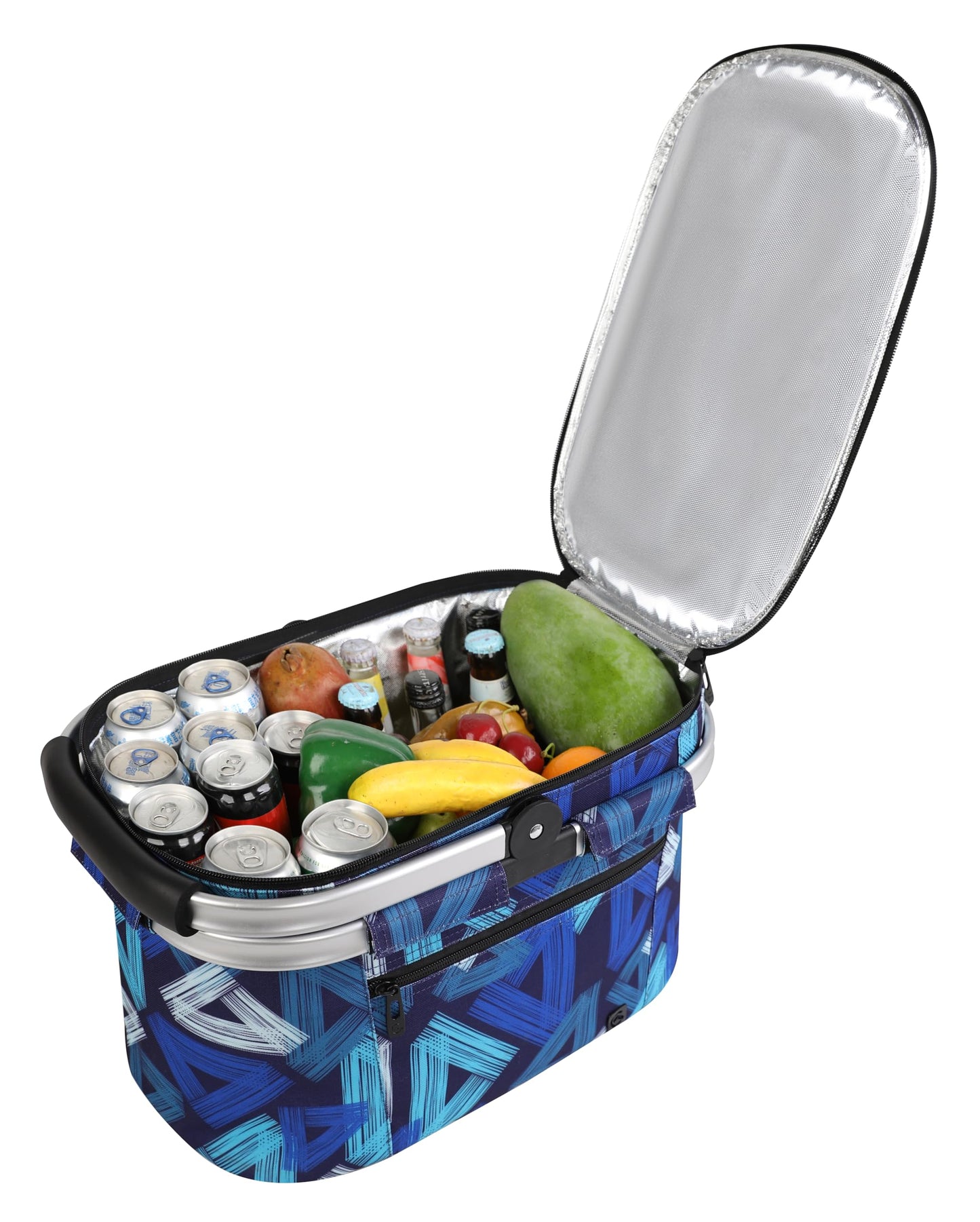 ALLCAMP Picnic Basket - Insulated Cooler, Thickening Foldable Picnic Basket with Removable Baskets & Sewn-in Frame, Basket for House Warming Gifts New Home(Triangle Pattern)