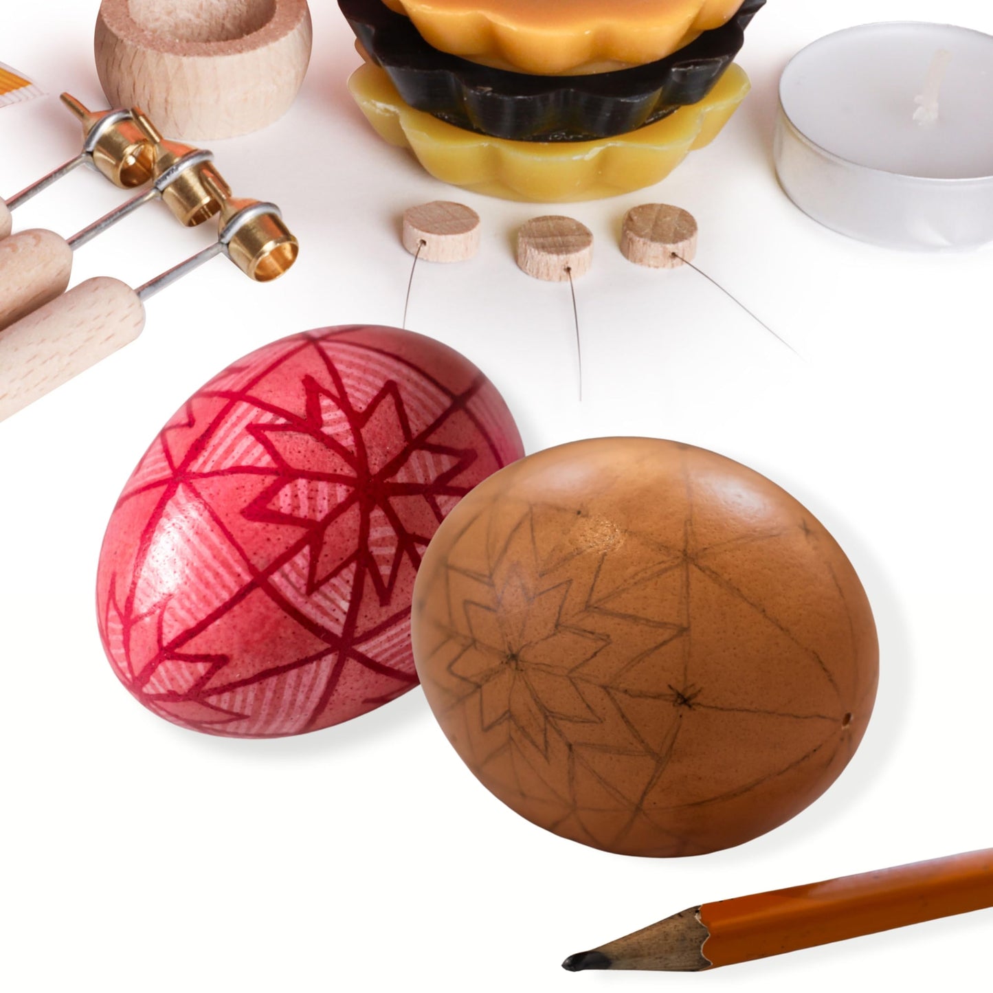 Easter Egg Decorating Kit for Pysanky, Ukrainian Egg Decorating Set with 3 Wax Writer Pens, 3 Beeswax, 10 Dyes, Candle, Egg Stand and Instructions, Candle - Traditional Art