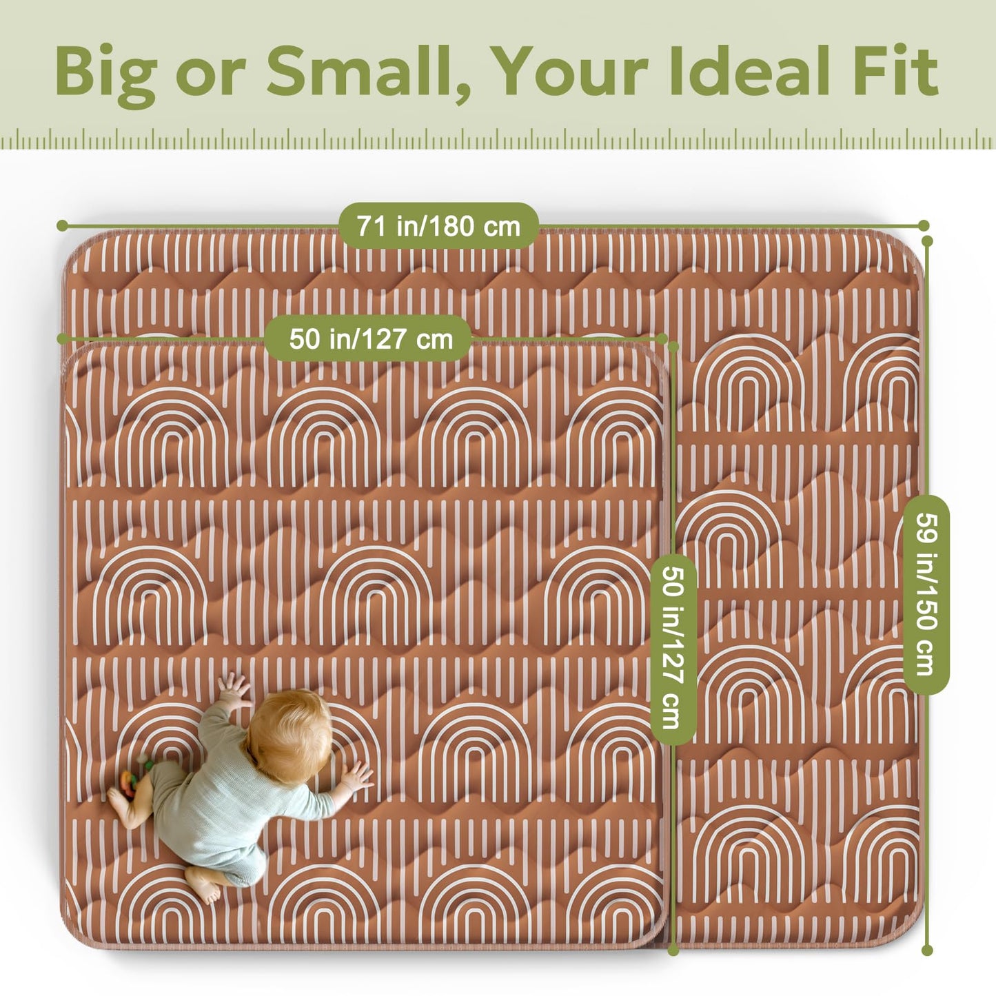 Mallify Soft Thicker Baby Mat for Floor 71"x59", Extra Large Baby Play Mat, Non-Slip Playpen Mat, Easy to Clean & Portable Playmat, Crawling Mat for Babies Toddlers, Activity Mat, Rainbow, Brown