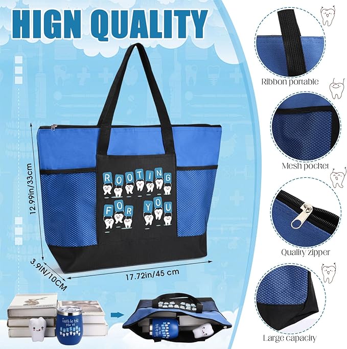 Sliner 3 Pcs Christmas Dental Assistant Gifts Positive Dentist Dental Hygienist Gifts Accessories Inspirational 12oz Tumbler Tote Bag Funny Teeth Stress Toy for Women Students Nurses Doctors(Blue)