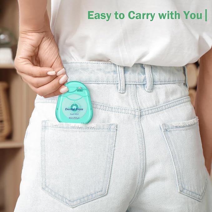 Mimorou 48 Pack Dental Floss Bulk 50m Each Mint Travel Dental Floss Oral Care for Teeth and Gum Protection(Mint Green)
