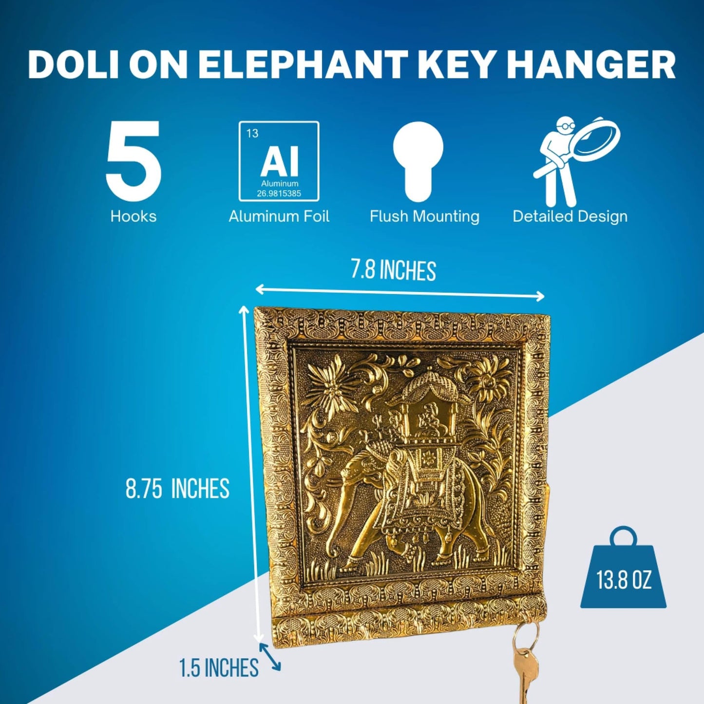LOVENSPIRE Key Holder Décor Elephant Design Key Hooks for Wall Hanging Hand Crafted Decorative Showpiece Key Organizer Home Decor Wall Mounted 5 Hooks for Entryway Living Room Housewarming Gift