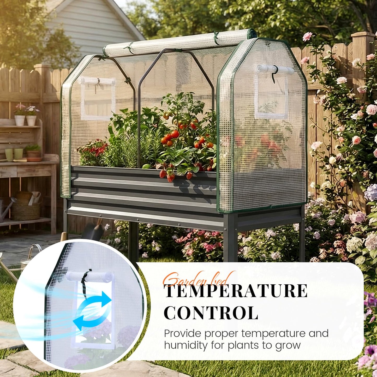 KING BIRD Large Raised Garden Bed with Cover Galvanized Elevated Planter Box with Legs 48×24×56 in for Backyard, Patio, Balcony, 700lb Capacity, Dark Grey